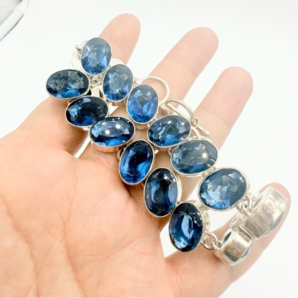 Faceted Tanzanite Clear Crystal Gemstone Double Row Wide Bracelet - Picture 1 of 9